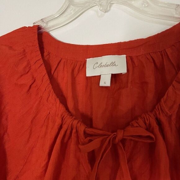 CLEOBELLA Ryan Red organic cotton button front sleeve tie blouse top US Small - Picture 4 of 6